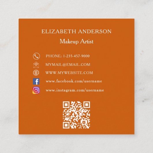 Logo QR-code sociale media verbrand sinaasappel Vierkante Visitekaartje (Achterkant)