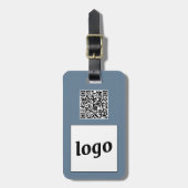 Logo QR Code Stoffig Blauw Grijs Zakelijk Promotie Bagagelabel (Voorkant verticaal)