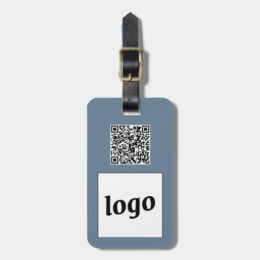 Logo QR Code Stoffig Blauw Grijs Zakelijk Promotie Bagagelabel (Voorkant verticaal)