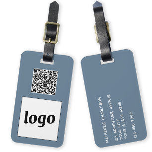 Logo QR Code Stoffig Blauw Grijs Zakelijk Promotie Bagagelabel