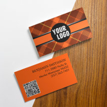     Logo & QR-code toevoegen Oranje geruit modern 