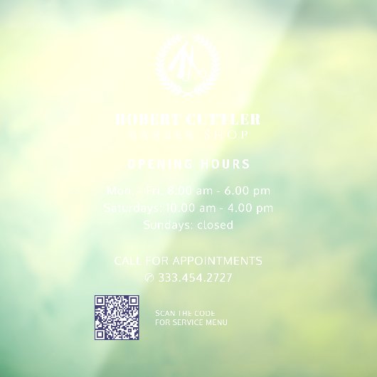 Logo QR-code voor openingstijden van herenkapper Raamsticker (Vel 3)