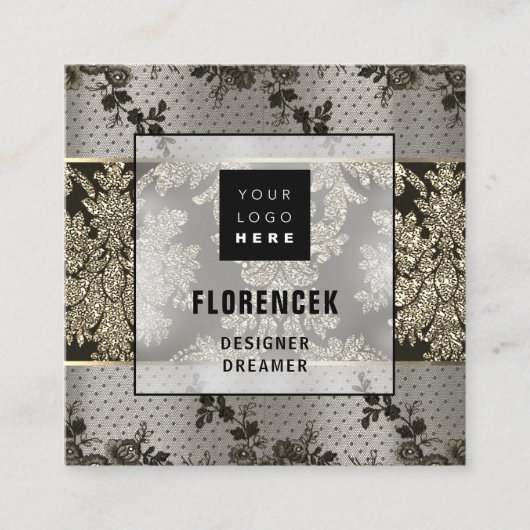 Logo QR CODE Winkelen BEAUTIQUE Gold Lace Elegant Vierkante Visitekaartje (Voorkant)