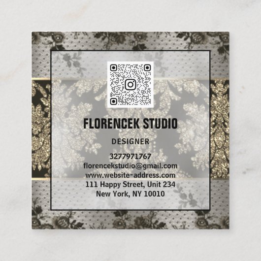 Logo QR CODE Winkelen BEAUTIQUE Gold Lace Elegant Vierkante Visitekaartje (Achterkant)