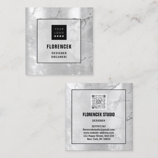 Logo QR CODE Winkelen Zilverkleurde meetapparatuur Vierkante Visitekaartje (Voorkant / Achterkant)