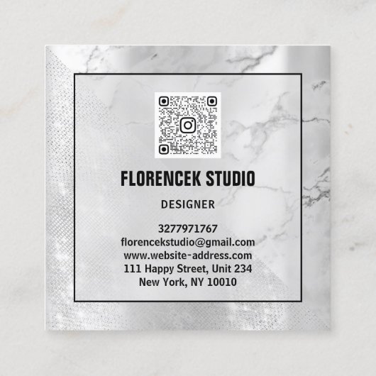 Logo QR CODE Winkelen Zilverkleurde meetapparatuur Vierkante Visitekaartje (Achterkant)