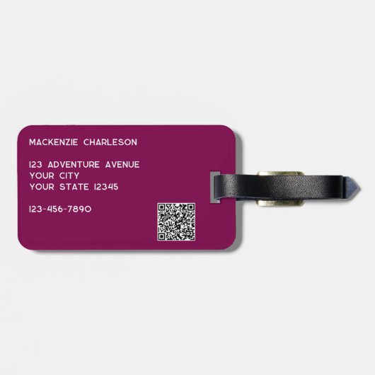 Logo QR code Zakelijk Magenta Roze Bagagelabel (Achterkant horizontaal)