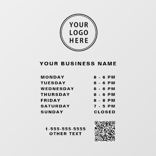 Logo QR-code Zakelijke uren Raamsticker (Vel)