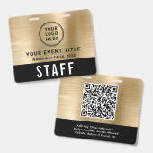 Logo QR-code Zwart Gouden Event Toegangsbewijs Badge (Voor- en achterkant)