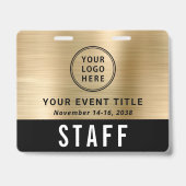 Logo QR-code Zwart Gouden Event Toegangsbewijs Badge (Voorzijde)