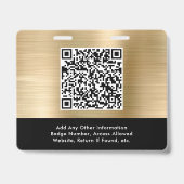 Logo QR-code Zwart Gouden Event Toegangsbewijs Badge (Achterkant)