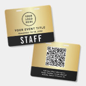 Logo QR-code Zwart Gouden Event Toegangsbewijs Badge (Voor- en achterkant)