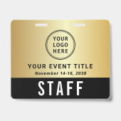 Logo QR-code Zwart Gouden Event Toegangsbewijs Badge (Voorzijde)