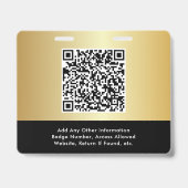 Logo QR-code Zwart Gouden Event Toegangsbewijs Badge (Achterkant)