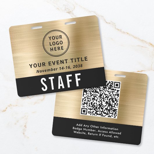 Logo QR-code Zwart Gouden Event Toegangsbewijs Badge