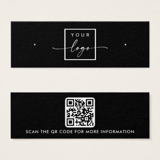 Logo QR code zwarte stud oorbel display kaart (Voorkant /achterkant)
