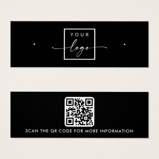 Logo QR code zwarte stud oorbel display kaart (Voorkant /achterkant)