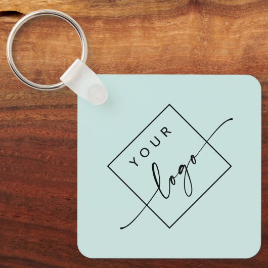 Logo, QR-codetekst dubbelzijdig lichtaqua blauw Sleutelhanger (Voorkant)