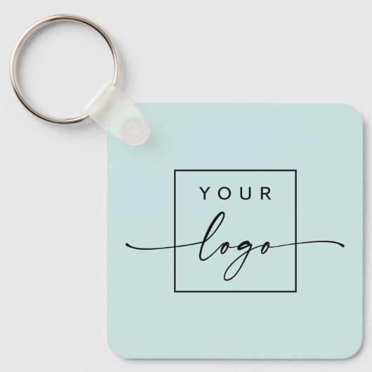 Logo, QR-codetekst dubbelzijdig lichtaqua blauw Sleutelhanger (Voorkant)