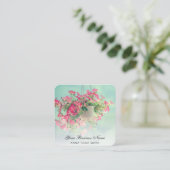 *~* Logo QR Floral Flower Hanging Blue Petunia Pot Vierkante Visitekaartje (Staand voorkant)