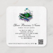 *~ Logo QR Lavendel - Blauwgroen Roos Bloemenbloem Vierkante Visitekaartje (Achterkant)