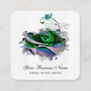 *~* Logo QR Lavender Blauwgroen Roos Floral Flower Vierkante Visitekaartje