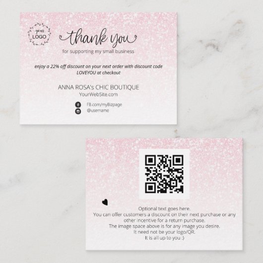 *~* Logo QR Ombre Glitter Bedankt Branding Informatiekaartje (Voorkant / Achterkant)