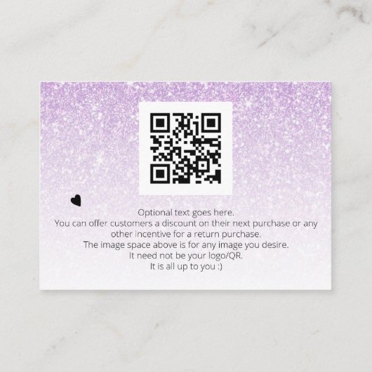 *~* Logo QR. Ombre Glitter Dank u branding Informatiekaartje (Achterkant)