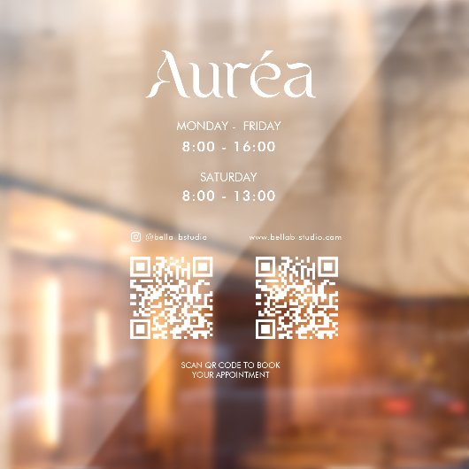 Logo QR Open Hours Social Media Business Cling Raamsticker (Vel 2)