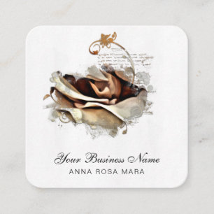 *~* Logo QR Peach Gold Roos Floral Flower Vierkante Visitekaartje