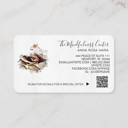 *~* Logo QR Perzikkoraal Roos Bloembloem Visitekaartje (Achterkant)