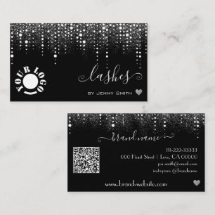 Logo QR Sjabloon Drips Zilveren Glitter Regen Visitekaartje