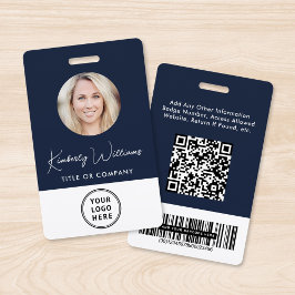 Logo QR-streepjescodes Werknemer Blauw Foto ID Badge