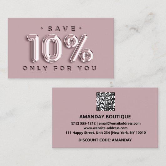 Logo QRCODE 10%OFF Korting invoegen Kaart Blush Visitekaartje (Voorkant / Achterkant)