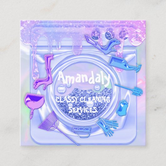 Logo QRCode Laundy Logo Drip Blue Vierkante Visitekaartje (Voorkant)