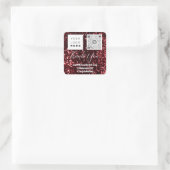 Logo QRCode Naam Dank Shopping Burgundy Glitter Vierkante Sticker (Tas)