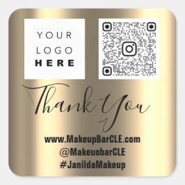 Logo QRCode Naam Hartelijk dank Winkelen Faux Gold Vierkante Sticker