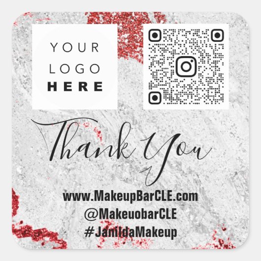 Logo QRCode Name Bedankt dat je marmer Gray Red ko Vierkante Sticker (Voorkant)