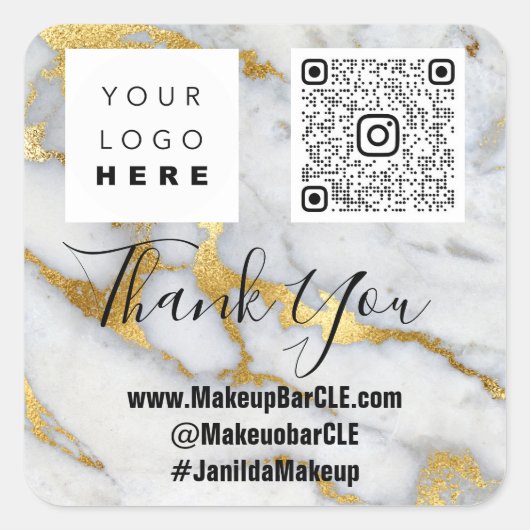 Logo QRCode Name Bedankt voor het winkelen van gri Vierkante Sticker (Voorkant)