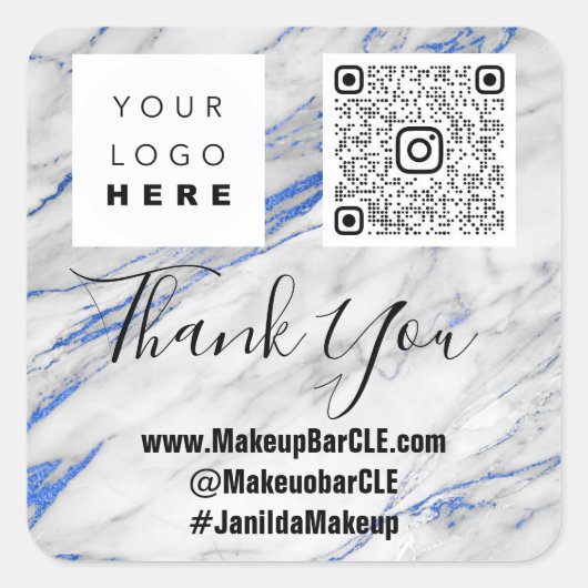 Logo QRCode Name Bedankt voor het winkelen van mar Vierkante Sticker (Voorkant)