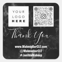 Logo QRCode Name Dank het Winkelen Faux Marble Vierkante Sticker