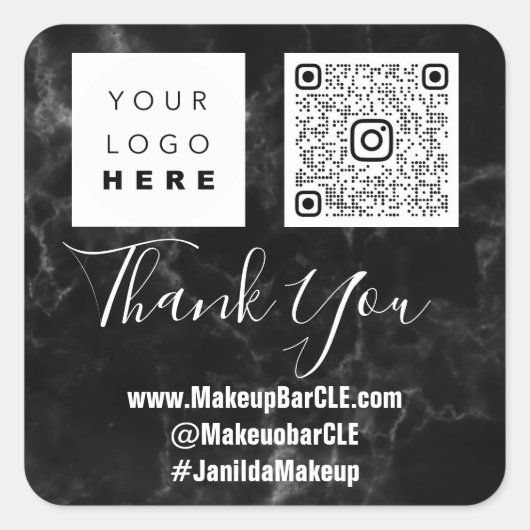 Logo QRCode Name Dank het Winkelen Faux Marble Vierkante Sticker (Voorkant)