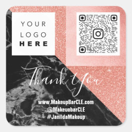 Logo QRCode Name Dank het Winkelen Marmer Roze Vierkante Sticker