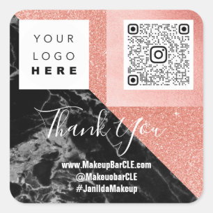 Logo QRCode Name Dank het Winkelen Marmer Roze Vierkante Sticker