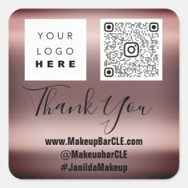 Logo QRCode Name Dank het Winkelen Roos Blush Vierkante Sticker