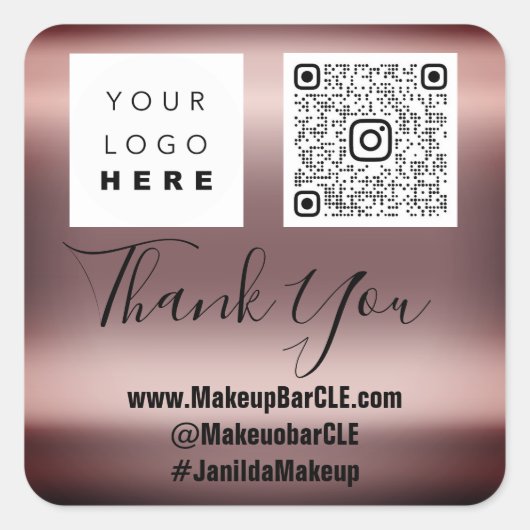 Logo QRCode Name Dank het Winkelen Roos Blush Vierkante Sticker (Voorkant)