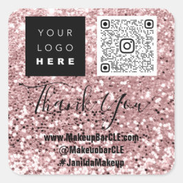 Logo QRCode Name Dank het Winkelen Roos van Glitte Vierkante Sticker