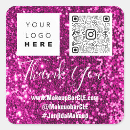 Logo QRCode Name Dank het Winkelen Roze Glitter Vierkante Sticker