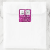 Logo QRCode Name Dank het Winkelen Roze Glitter Vierkante Sticker (Tas)