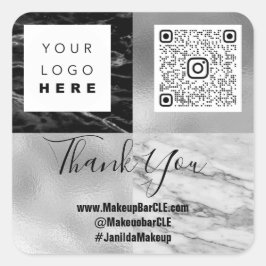 Logo QRCode Name Dankjewel het Winkelen van Marmer Vierkante Sticker